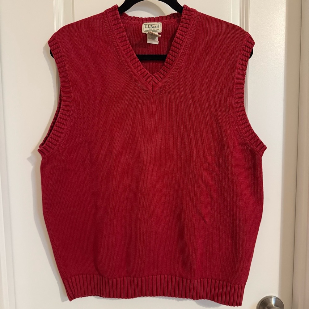 L.L.Bean Vintage Y2K Red V-Neck Knit Sweater Vest, M